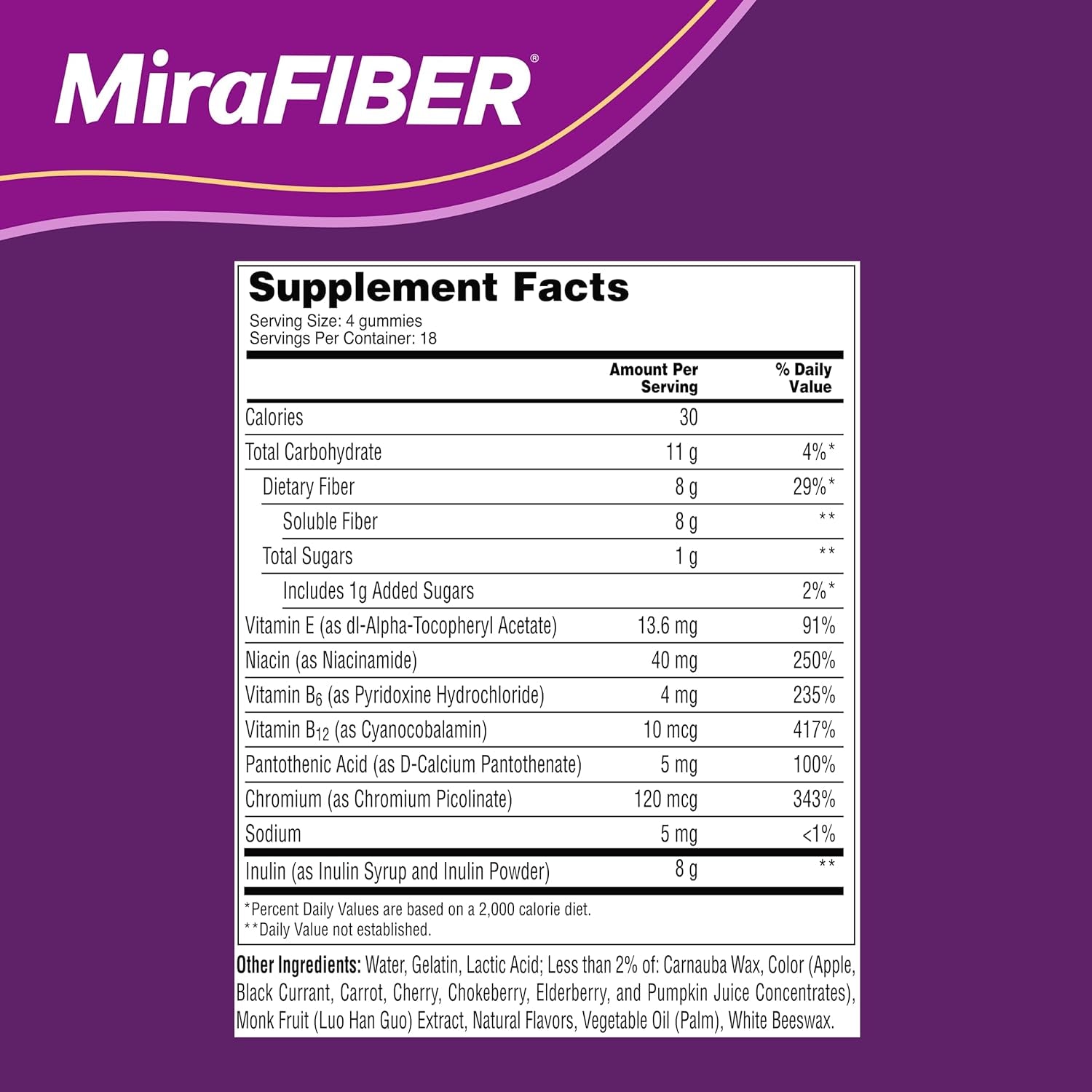 Mirafiber Gummies, from the Gut Experts at Miralax, 8G of Daily Prebiotic Fiber with B Vitamins 72 Count