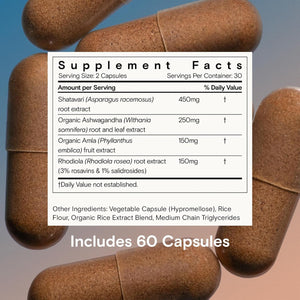 Moon Juice - Superyou -  (60 Capsules) - Energy, Mood & Focus - Cortisol Reducer - Reusable Glass Bottle 