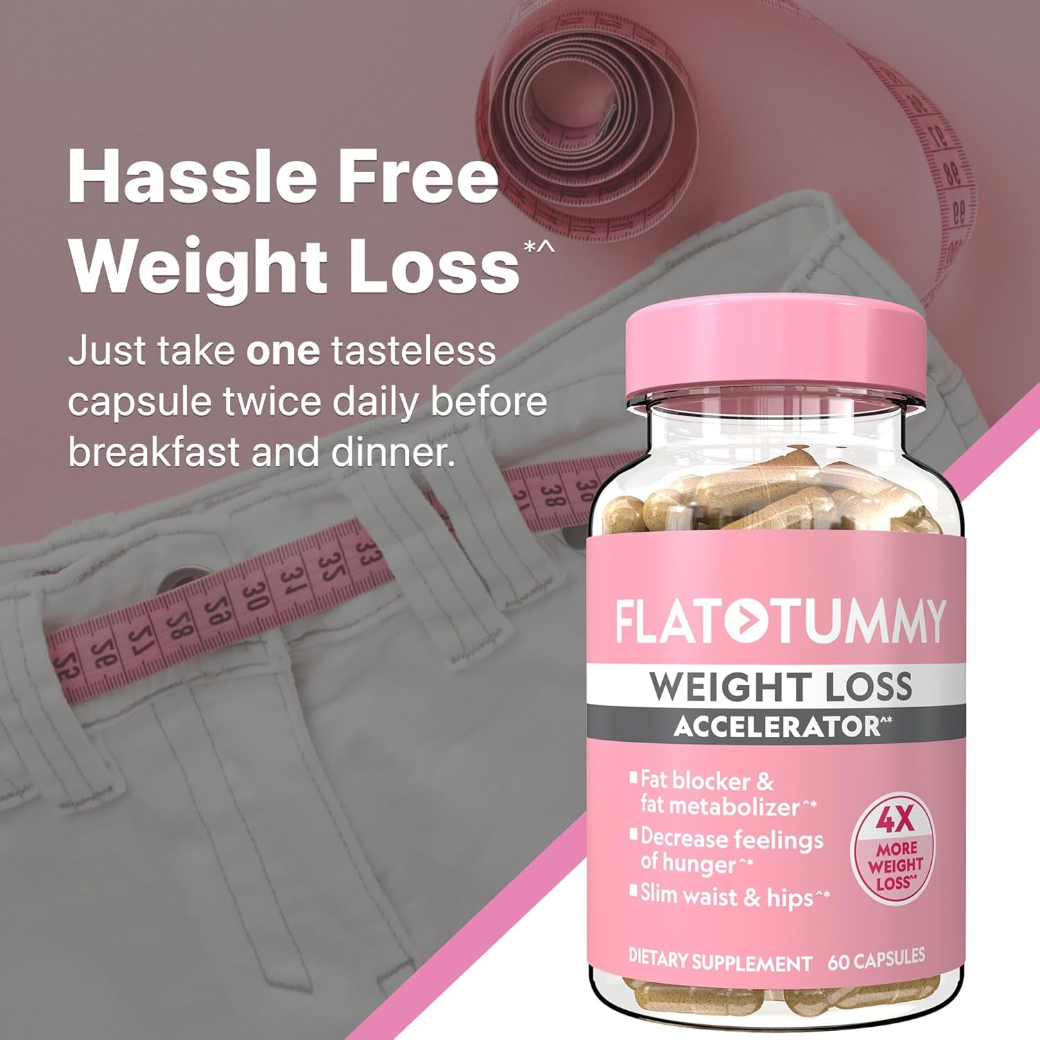 Flat Tummy Weight Loss Accelerator – Clinically Proven Fat Burner & Appetite Suppressant 60 Capsules