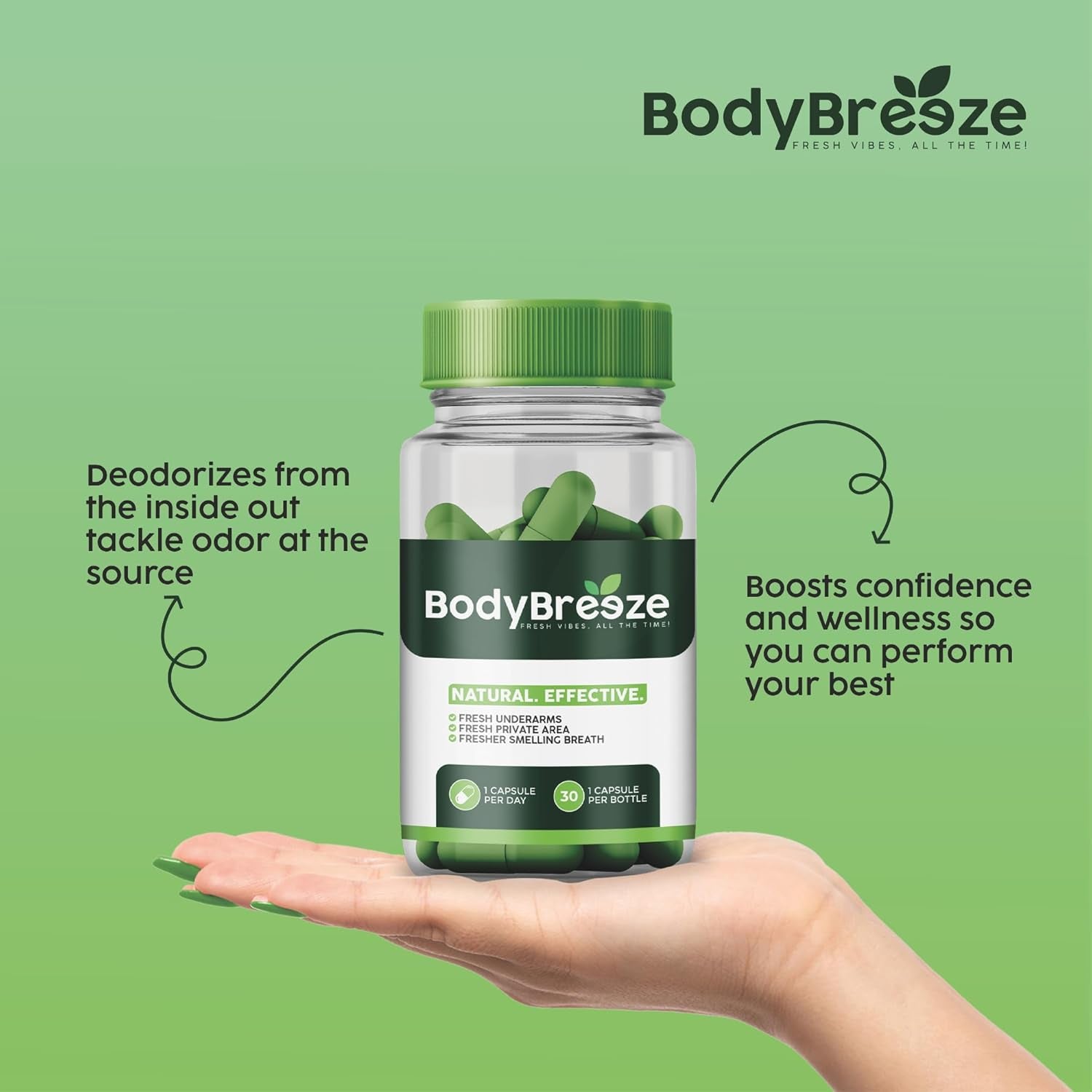 Internal Deodorant Supplement | Natural Chlorophyll for Body Odor Control, Gut Health, and Fresh Breath 30 Capsules