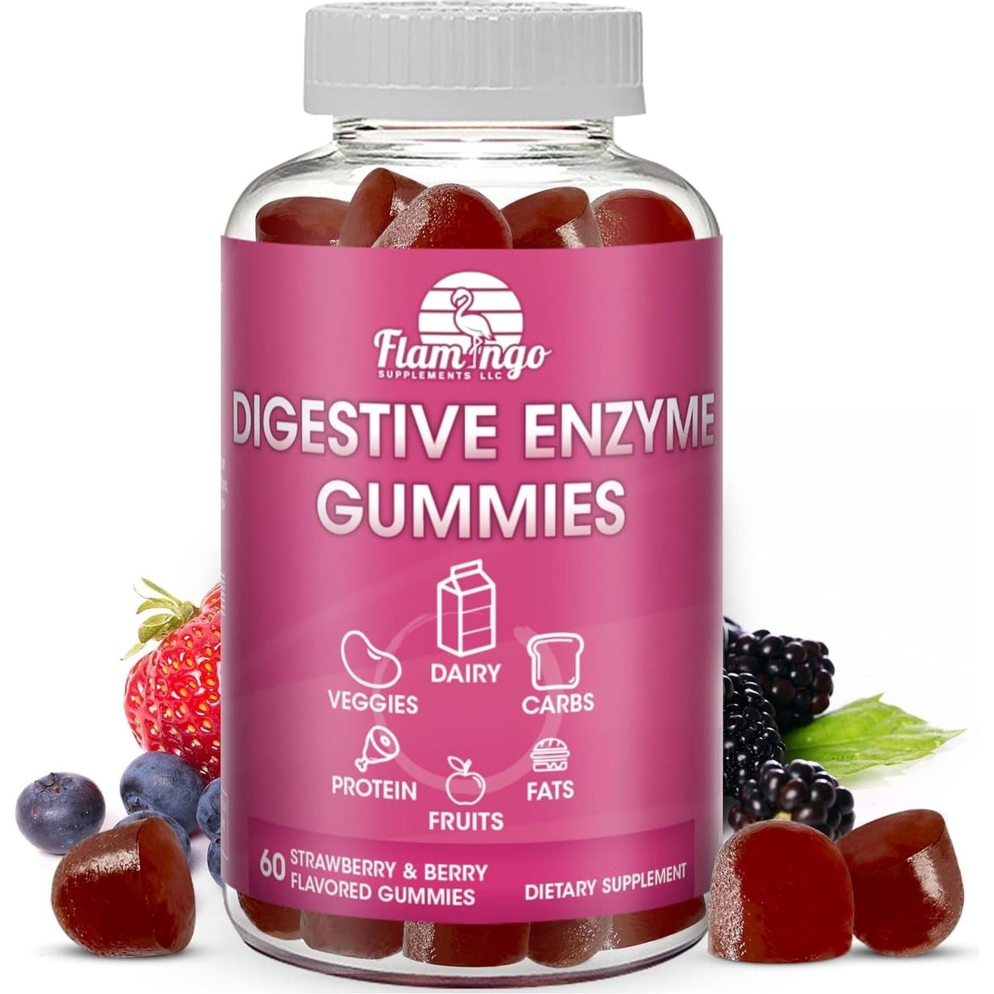 Digestive Enzymes Chewable Gummies: Helps Food Intolerance, Bloat, and to Digest Dairy, Carbs, Veggies, Protein, Fruit 60 Count