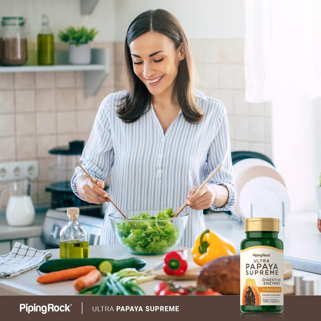 Piping Rock Papaya Enzymes Chewable | 180 Tablets | Vegetarian Digestion Formula
