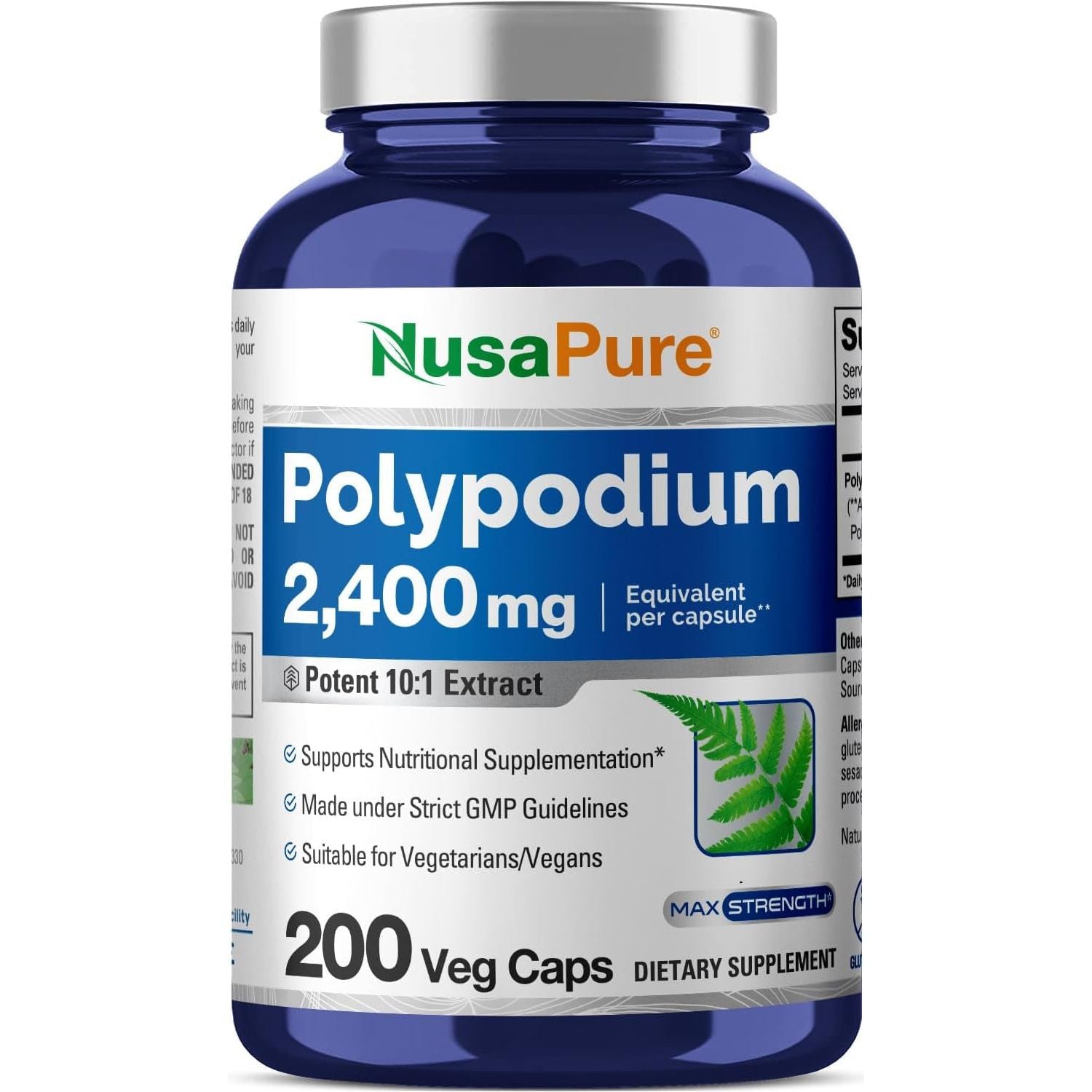 Nusapure Polypodium Leucotomos Extract 2400Mg 200 Veggie Capsules (Vegetarian, Non-Gmo, Vegan)