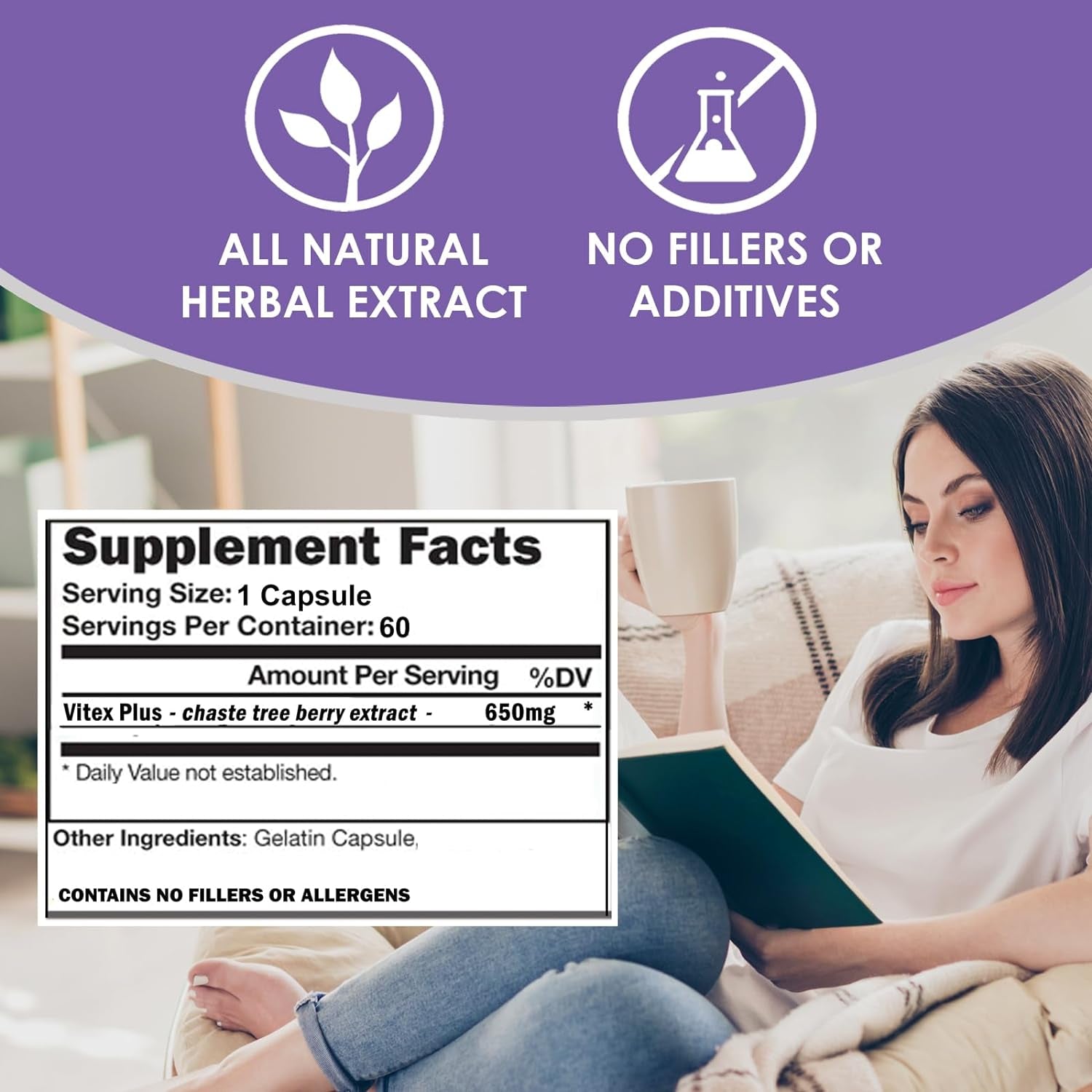VH Nutrition VITEX+ | Vitex Chasteberry Supplement for Women - Hormonal Balance* and Fertility Support* 650Mg - 60 Capsules