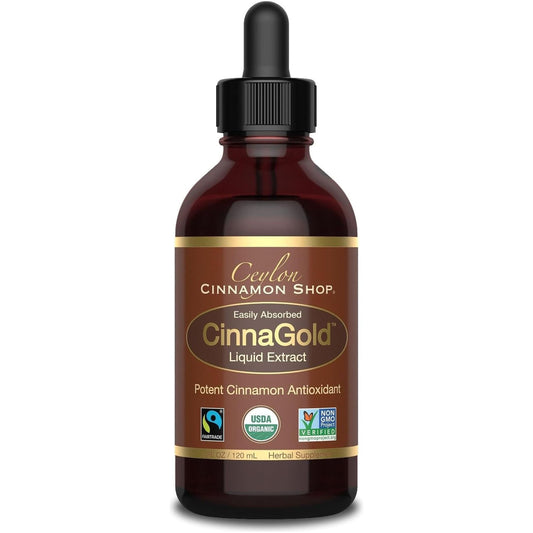 Cinnagold™ Organic Ceylon Cinnamon (100% Certified) Supplement, High-Potency Liquid Extract, 4 Oz. – Super Antioxidant