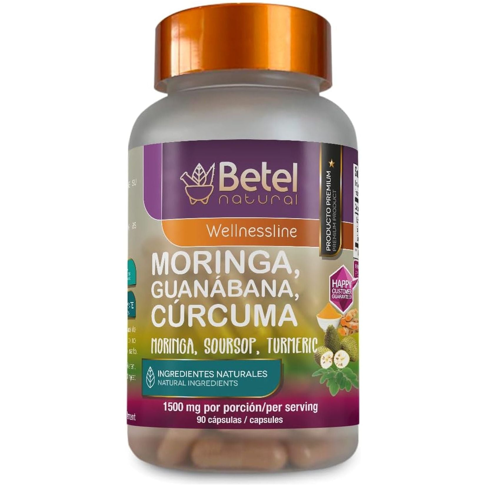 Betel Natural Premium Moringa Guanabana and Curcuma 3 Powerful Superfoods in 1-90 Capsules