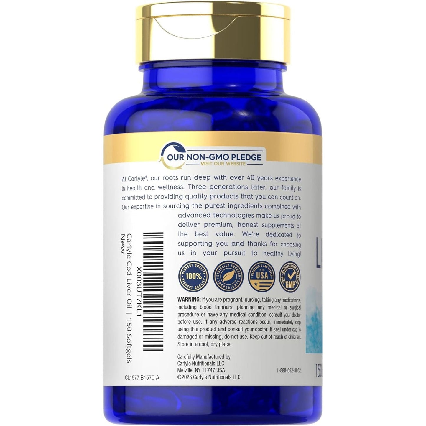 Carlyle Norwegian Cod Liver Oil with EPA & DHA | 1245Mg | 150 Softgels