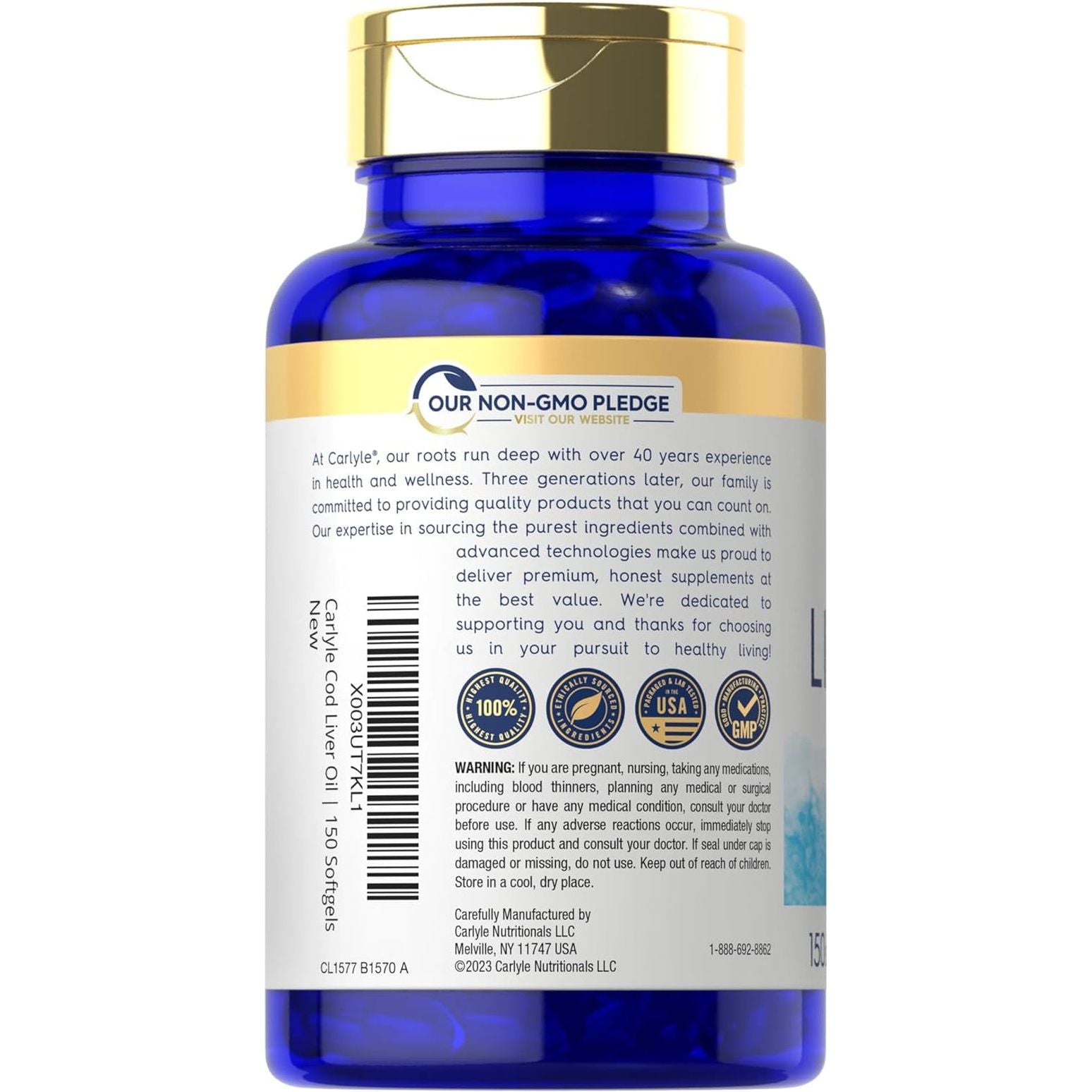 Carlyle Norwegian Cod Liver Oil with EPA & DHA | 1245Mg | 150 Softgels