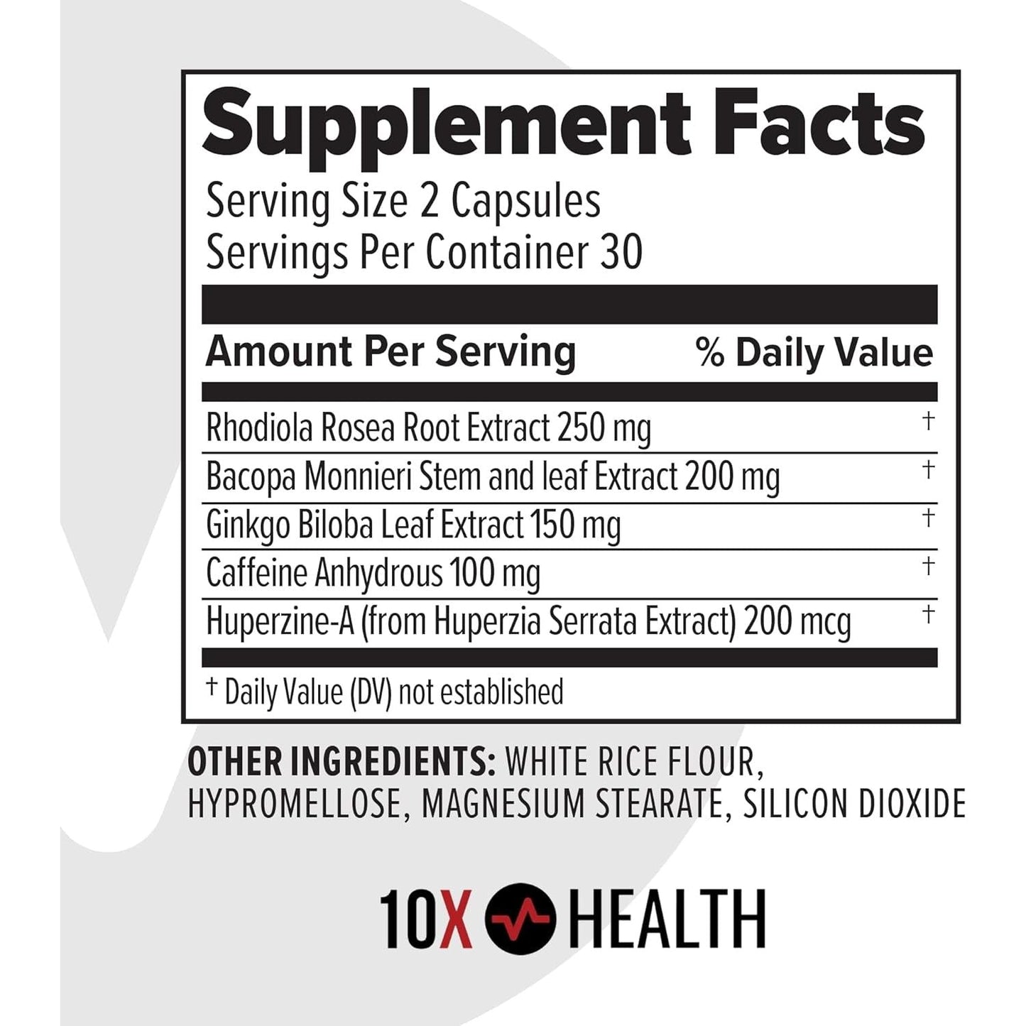 10X Health Focus Brain Supplements for Memory and Focus - 60 Capsules