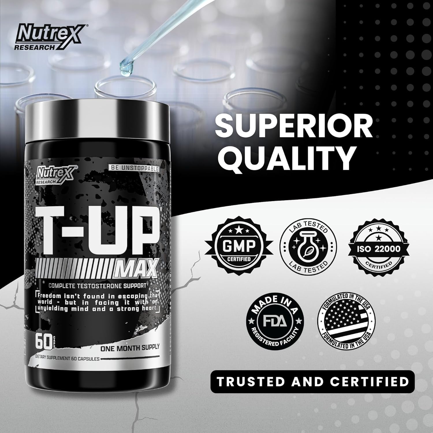 Nutrex Research T-UP Testosterone Booster Supplement for Men - Increase Levels, Boost Strength & Recovery - 60 Capsules