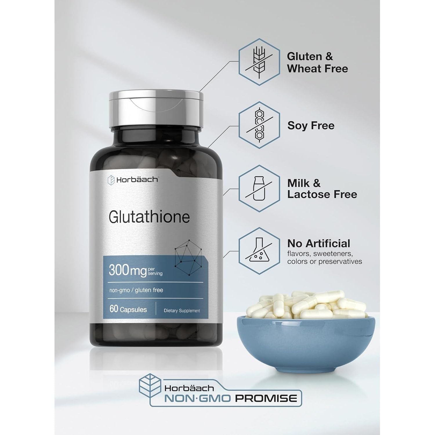 Horbaach Glutathione Supplement | 300Mg | 60 Capsules | Non-Gmo & Gluten Free | Reduced Form