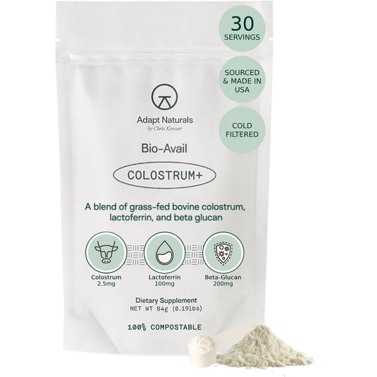 Adapt Naturals Colostrum Supplement with Lactoferrin & Beta Glucan for Gut Health, Immune Support & Vitality 2500Mg- 30 Days Supply