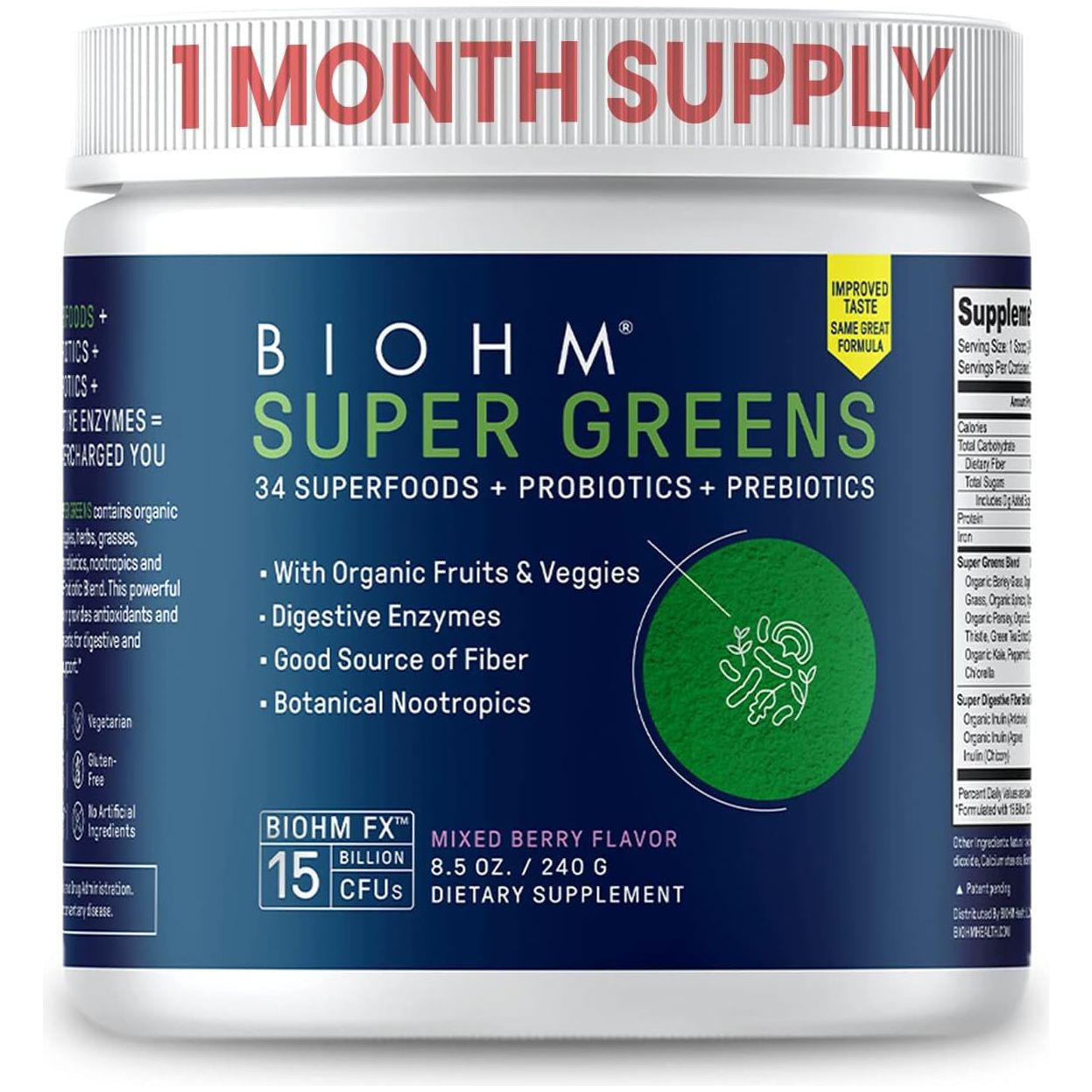 BIOHM Super Greens, Antioxidant Veggie Powder & Smoothie Mix (8.5 Oz, 30 Servings)