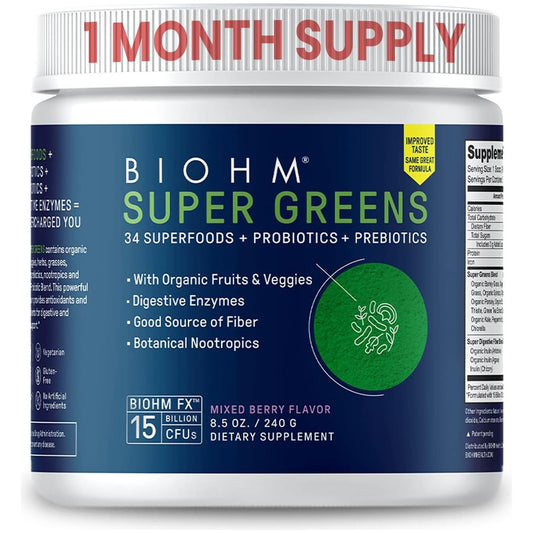 BIOHM Super Greens, Antioxidant Veggie Powder & Smoothie Mix (8.5 Oz, 30 Servings)