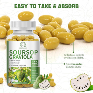 Soursop Graviola Capsules with Kelp, for Cell Regeneration, Enhances Immunity, Digestive Support 120 Counts