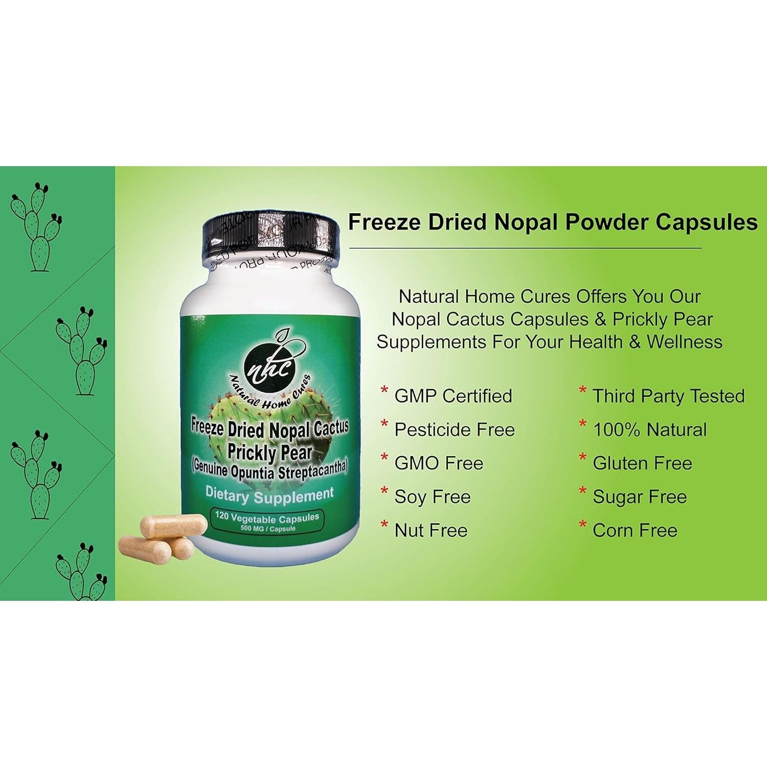 Nopal Cactus Capsules - Freeze Dried 60,000 Mg Prickly Pear Extract - Supports Metabolic Health & Healthy Lifestyle 120 Veggie Caps