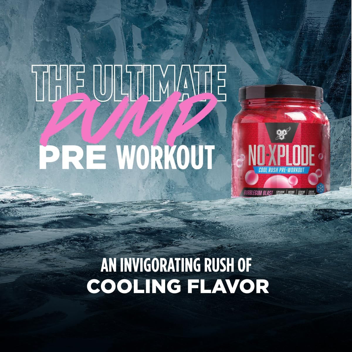 BSN N.O.-XPLODE Cool Rush Pre Workout Powder with Creatine and Beta-Alanine, Bubblegum Blast, 30 Servings