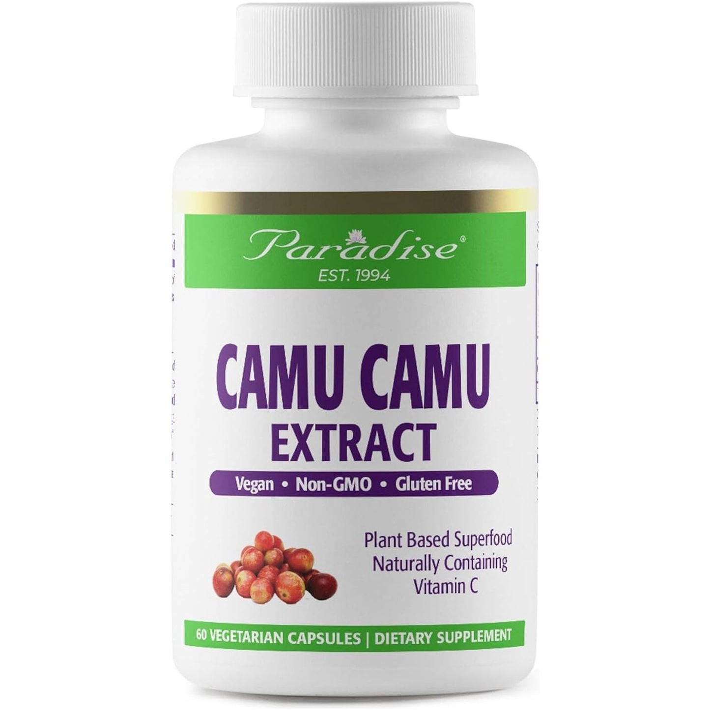 Paradise Herbs, Organic Camu Camu Extract, 400 Mg, Rich in Vitamin C, Pure & Potent, 60 Capsules