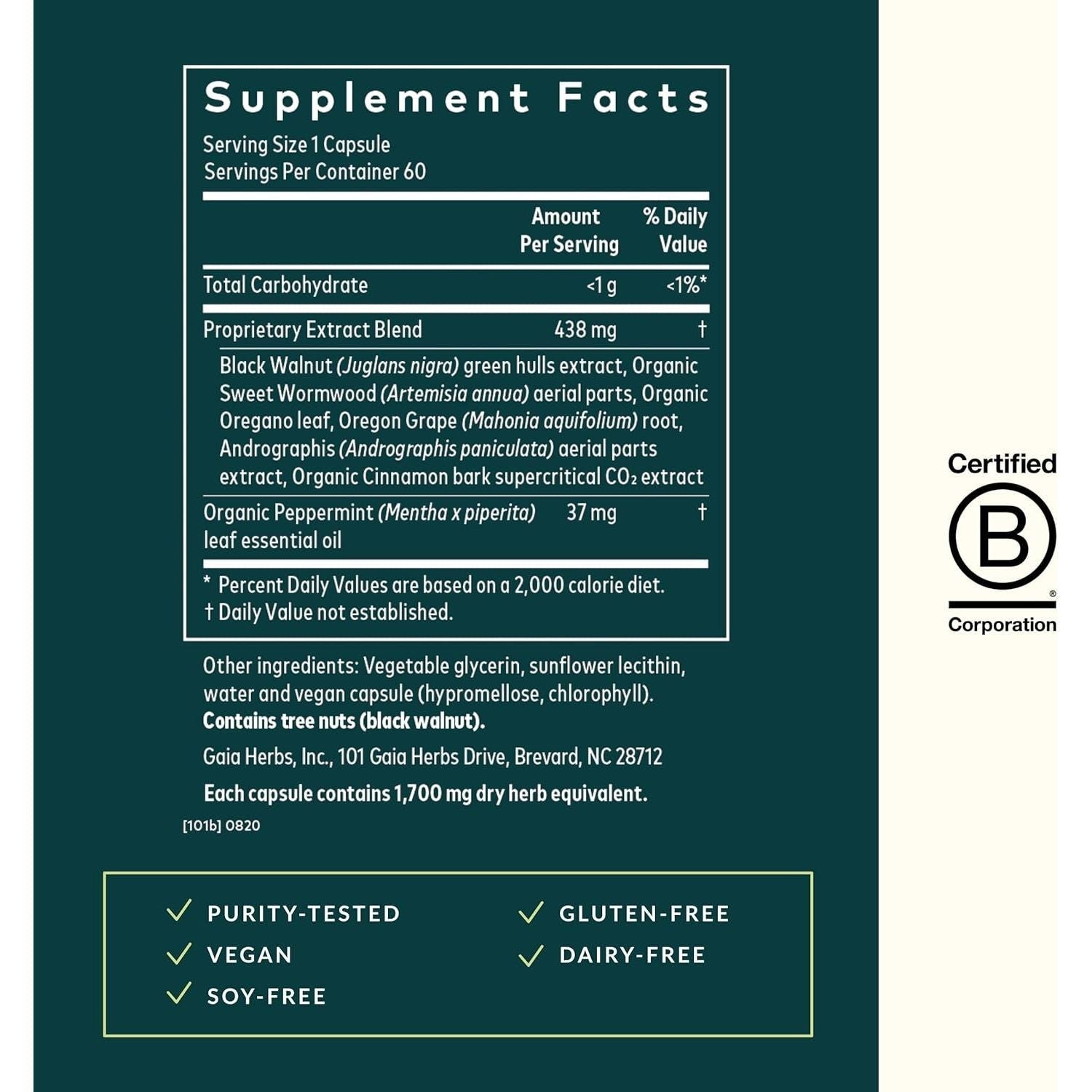 Gaia Herbs Microbiome Cleanse with Black Walnut, Sweet Wormwood, Oregano & Peppermint (30-Day Supply)