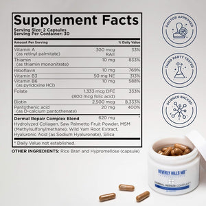 Beverly Hills MD Dermal Repair Anti-Aging Supplement - Hyaluronic Acid, Collagen, Vitamins for Smooth, Plump Skin