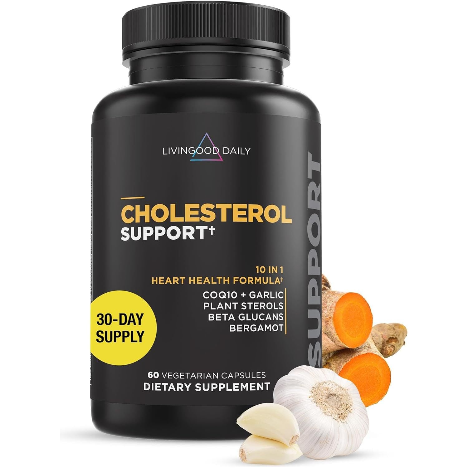 Livingood Daily Support - Supplement for Health with Beta Glucans, Pine Sterol, Coq10, and Garlic Root 60 Capsules