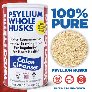 Yerba Prima Psyllium Husk, 12 Ounce - Whole Husk Fiber Supplement, Vegan, No Sugar or Artificial Sweeteners