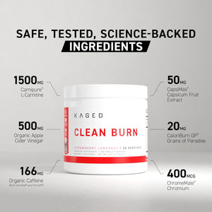 Kaged Thermogenic Powder Clean Burn Strawberry Lemonade for Weight Management 30 Servings