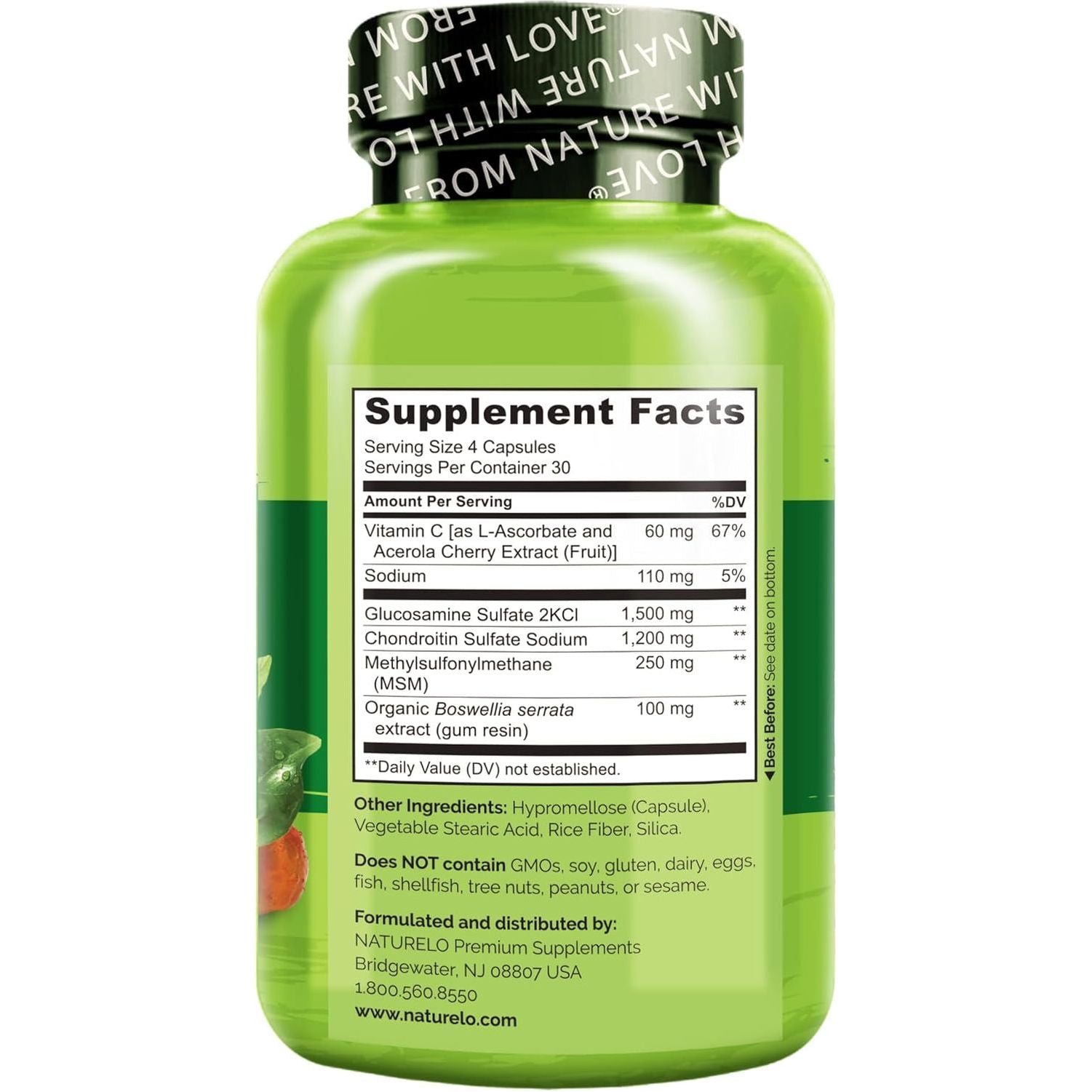 NATURELO Glucosamine Chondroitin MSM with Boswellia and Vitamin C - Joint Support Supplement - 120 Capsules