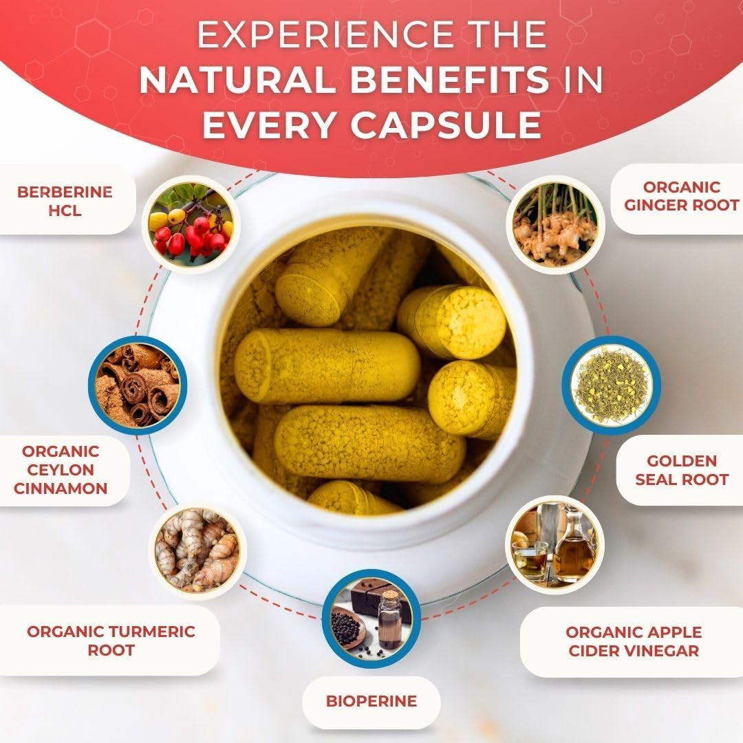 Organic Berberine 7-In-1 Supplement with Bioperine | 1025Mg | 30-Days Supply