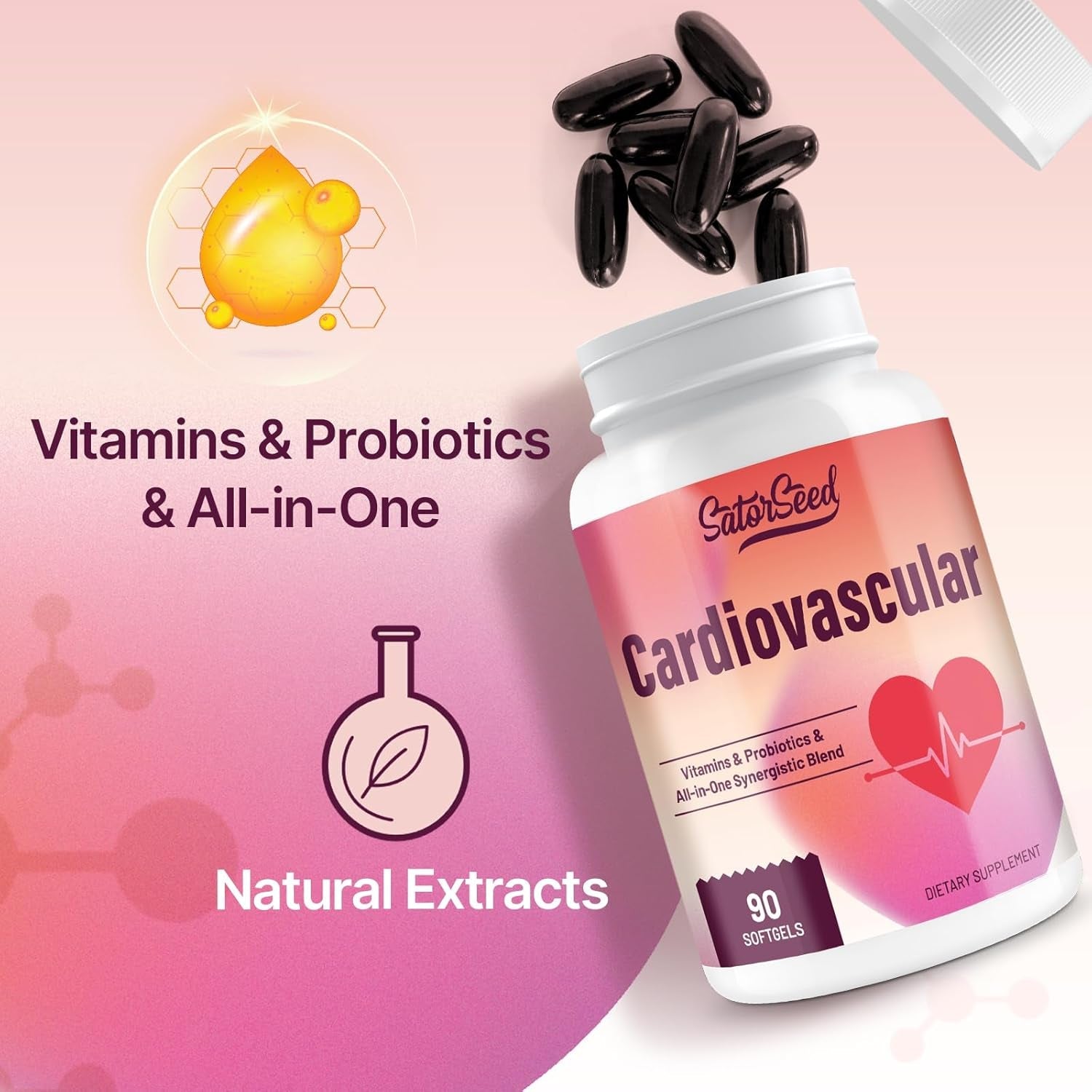 Cardiovascular Supplement 3000Mg – Vitamins, Probiotics, Omega-3, and Coq10 – 90 Softgels