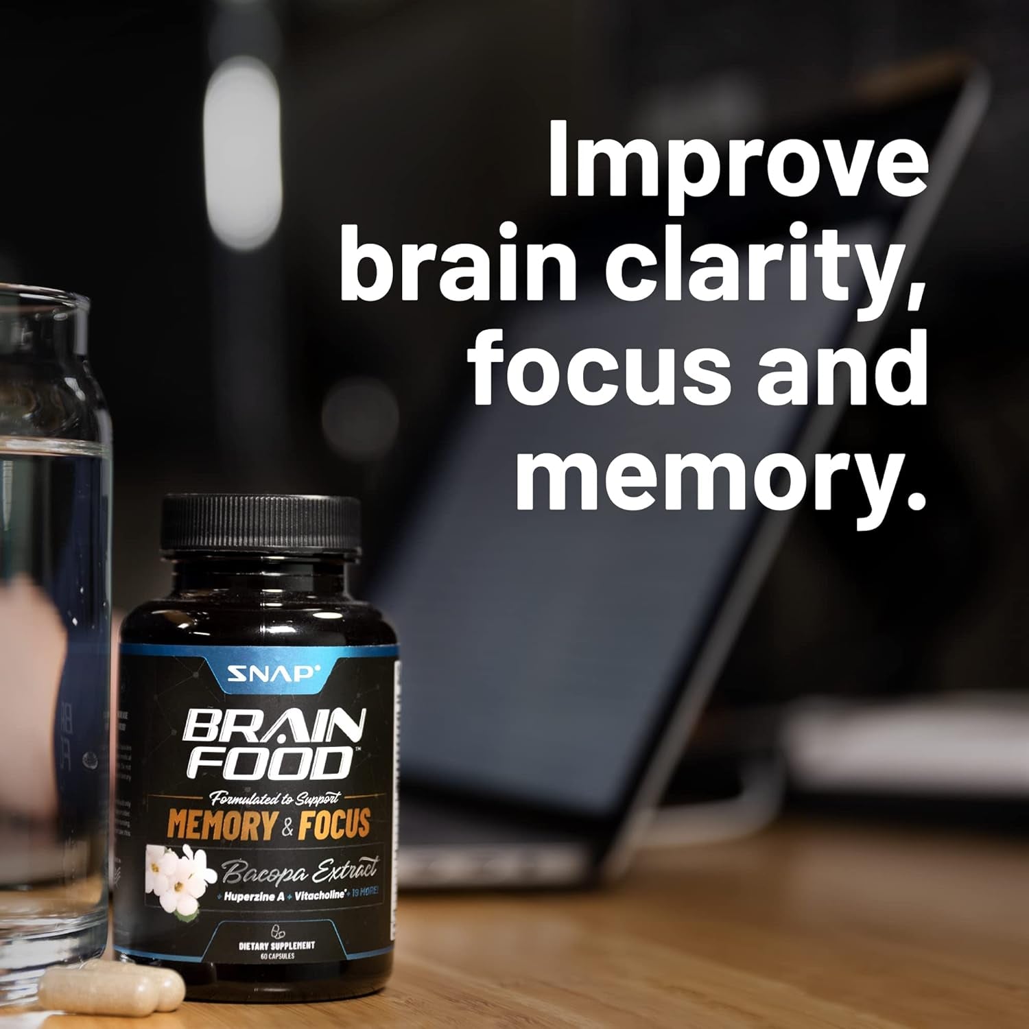 Snap Supplements Brain Booster Nootropics Supplement for Memory, Focus & Clarity, 60 Capsules
