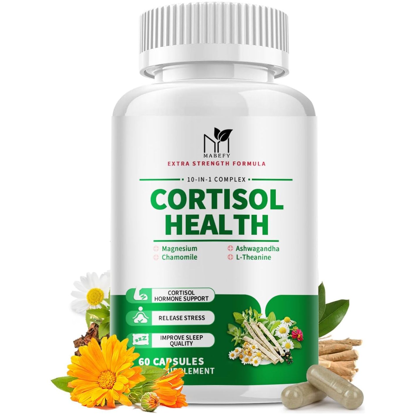 Cortisol Supplement - 10 in 1 Cortisol Manager & Stress Relief for Women - 60 Vegetarian Capsules