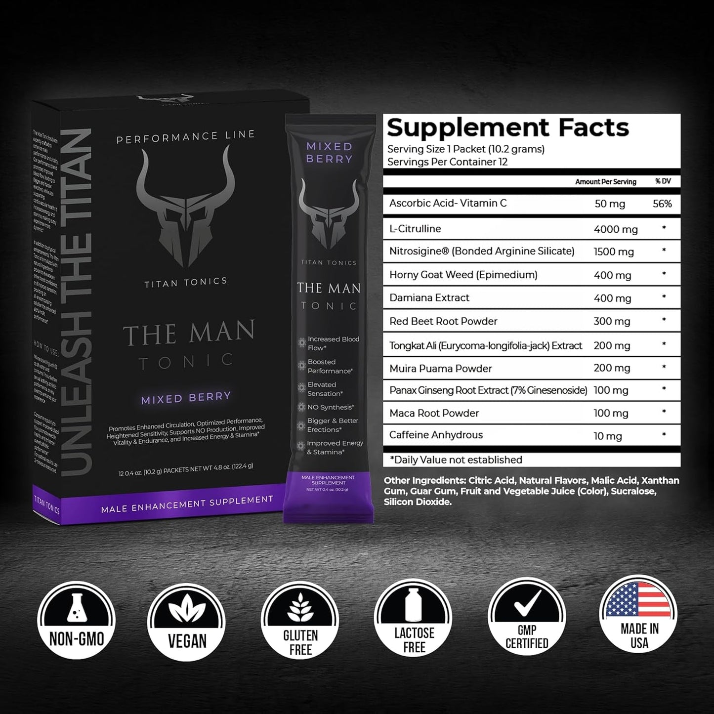 Male Enhancement Supplement – Testosterone Booster for Performance, Enlargement, Libido & Drive, 12 Stick Packs