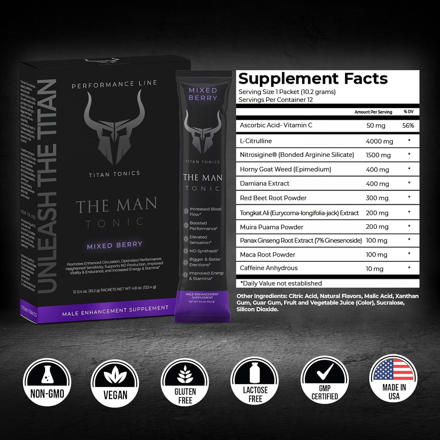 Male Enhancement Supplement – Testosterone Booster for Performance, Enlargement, Libido & Drive, 12 Stick Packs