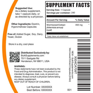 Bulksupplements.Com Wormwood Extract Capsules - Gluten Free, 240 Veg Capsules