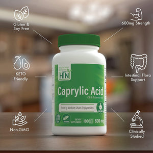 Health Thru Nutrition Caprylic Acid 600Mg 100 Softgels | Support Healthy Digestive and Intestinal Health 