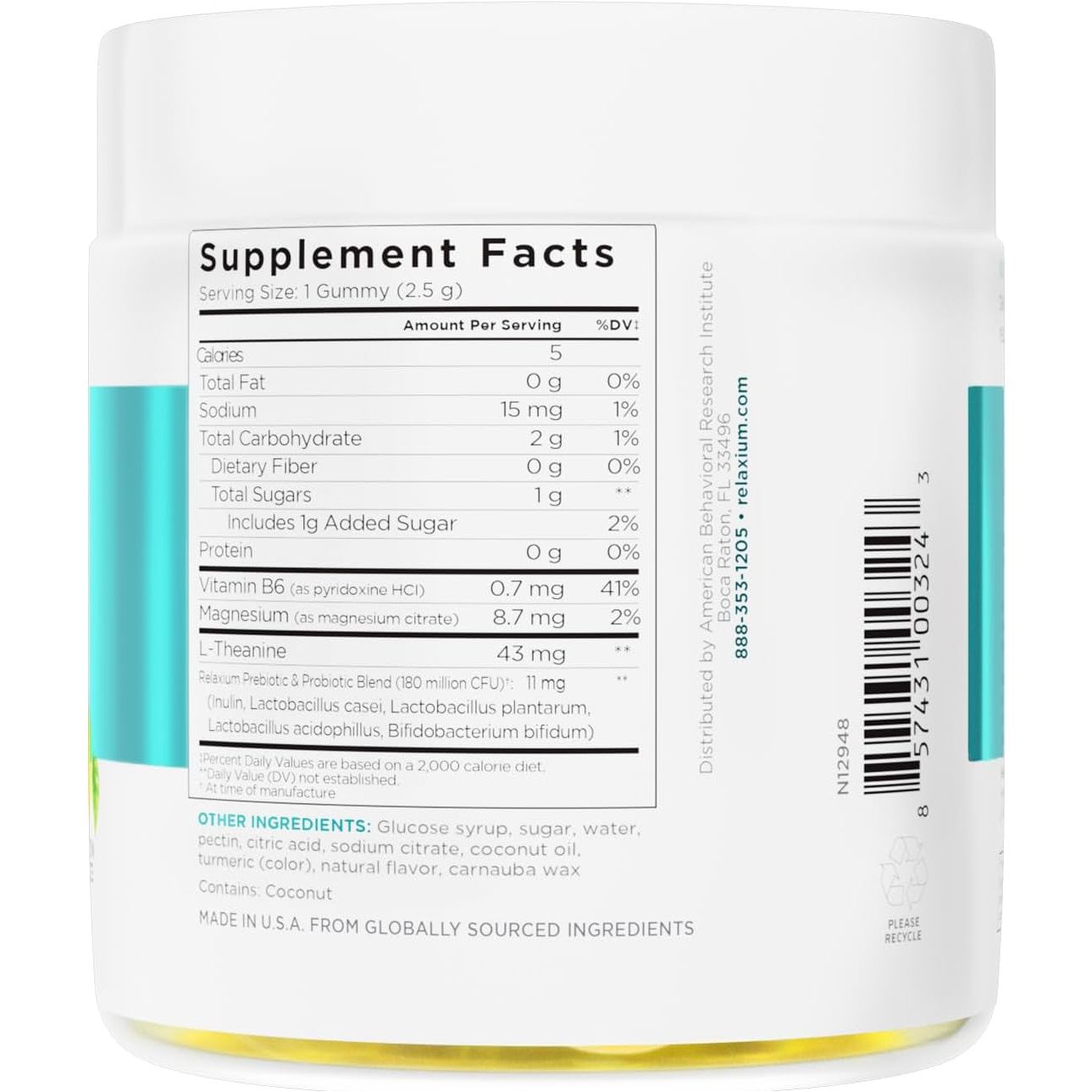 Relaxium Calm Gummy, Developed in the U.S.A., with Vitamin B6, Magnesium, and L-Theanine, 60 Gummies