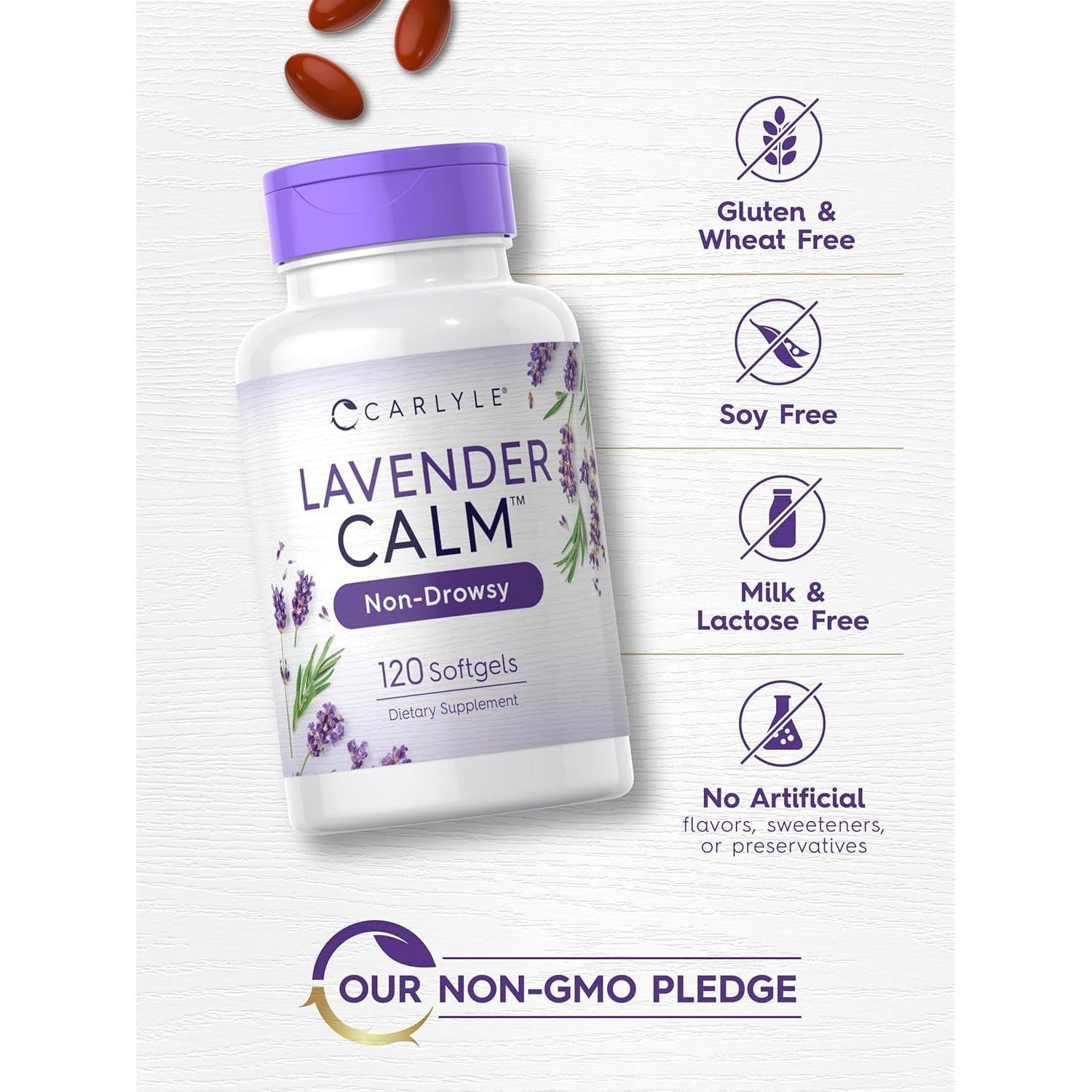 Carlyle Lavender Pills | 80 Mg | Calm & Non-Drowsy Formula | Non-Gmo & Gluten Free Supplement 120 Softgel Capsules