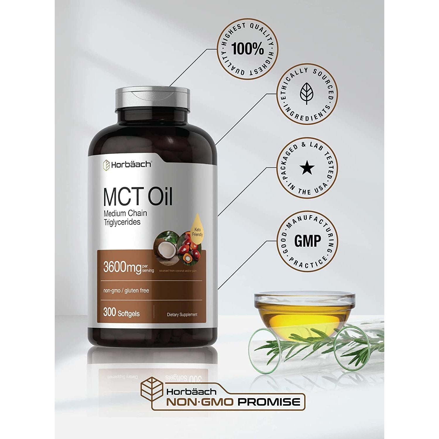 Horbäach Keto MCT Oil Capsules 3600Mg | 300 Softgels 