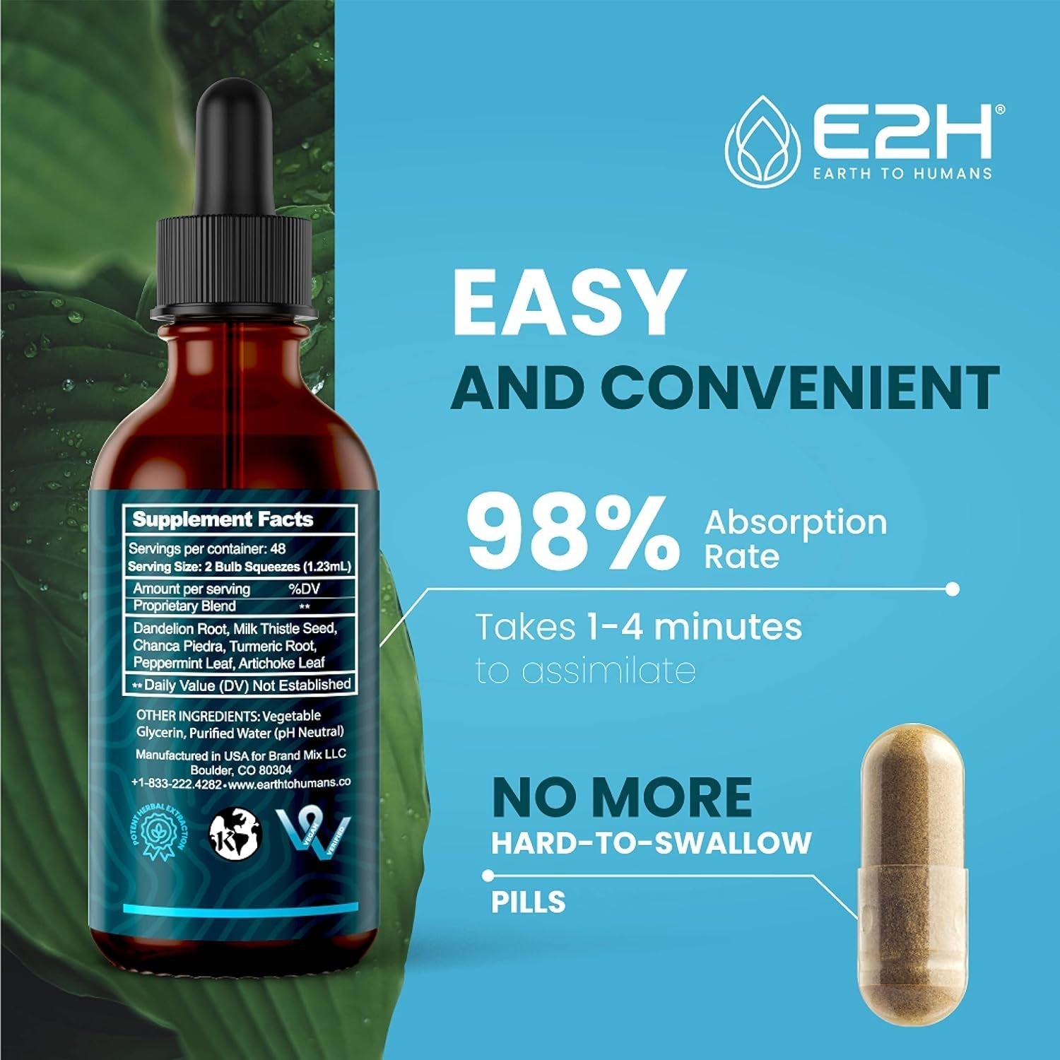 Milk Thistle Extract for Liver Cleanse Detox & Repair - 2 Fl Oz by E2H