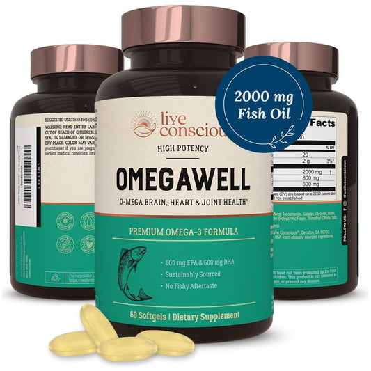 Omegawell Omega 3 Fish Oil - 2000Mg Capsules: Heart, Brain, & Joint Support - 800 Mg EPA 600 Mg DHA (30 Day Supply)