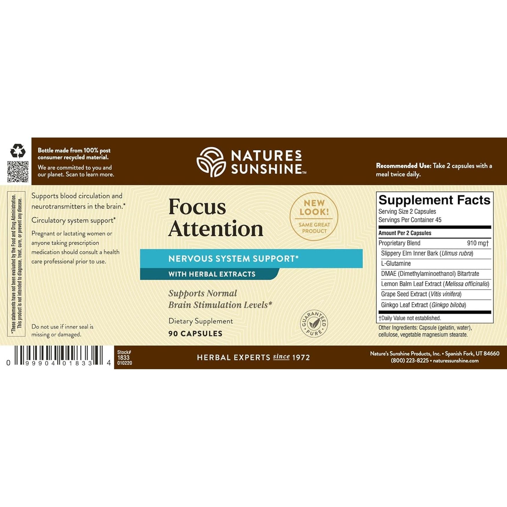 Nature'S Sunshine Focus Attention,  Help Maintain Normal Brain-Stimulation Levels 90 Capsules