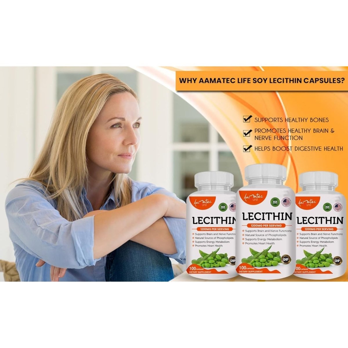 Aamatec Life Soy Lecithin 1200Mg Capsules Supplement for Heart, Liver & Brain Health – 100 Softgels / 1200Mg - Suppviv