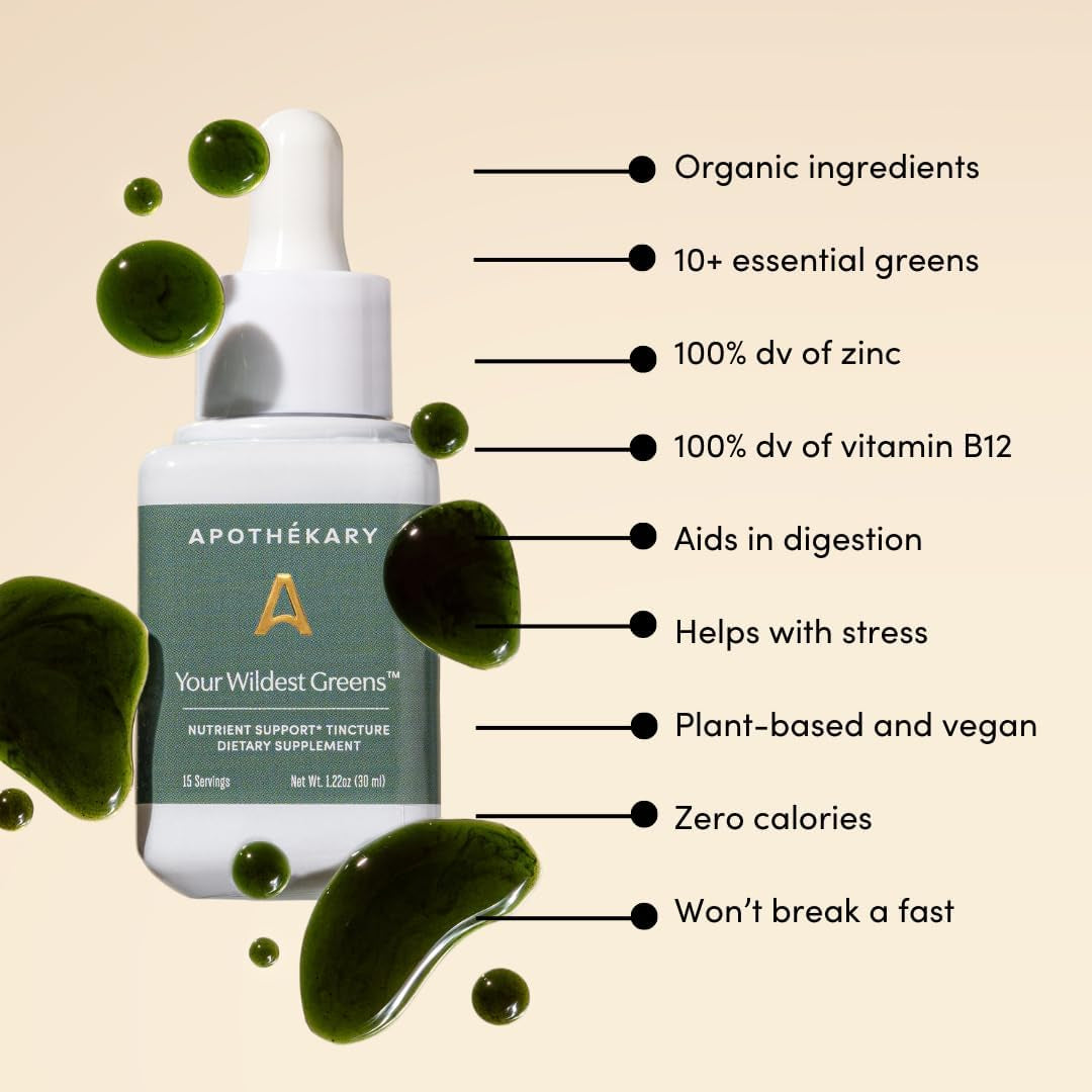 Apothékary Your Wildest Greens Tincture, All-In-One Daily Greens Superfood Supplement (15 Servings) 1.22Oz