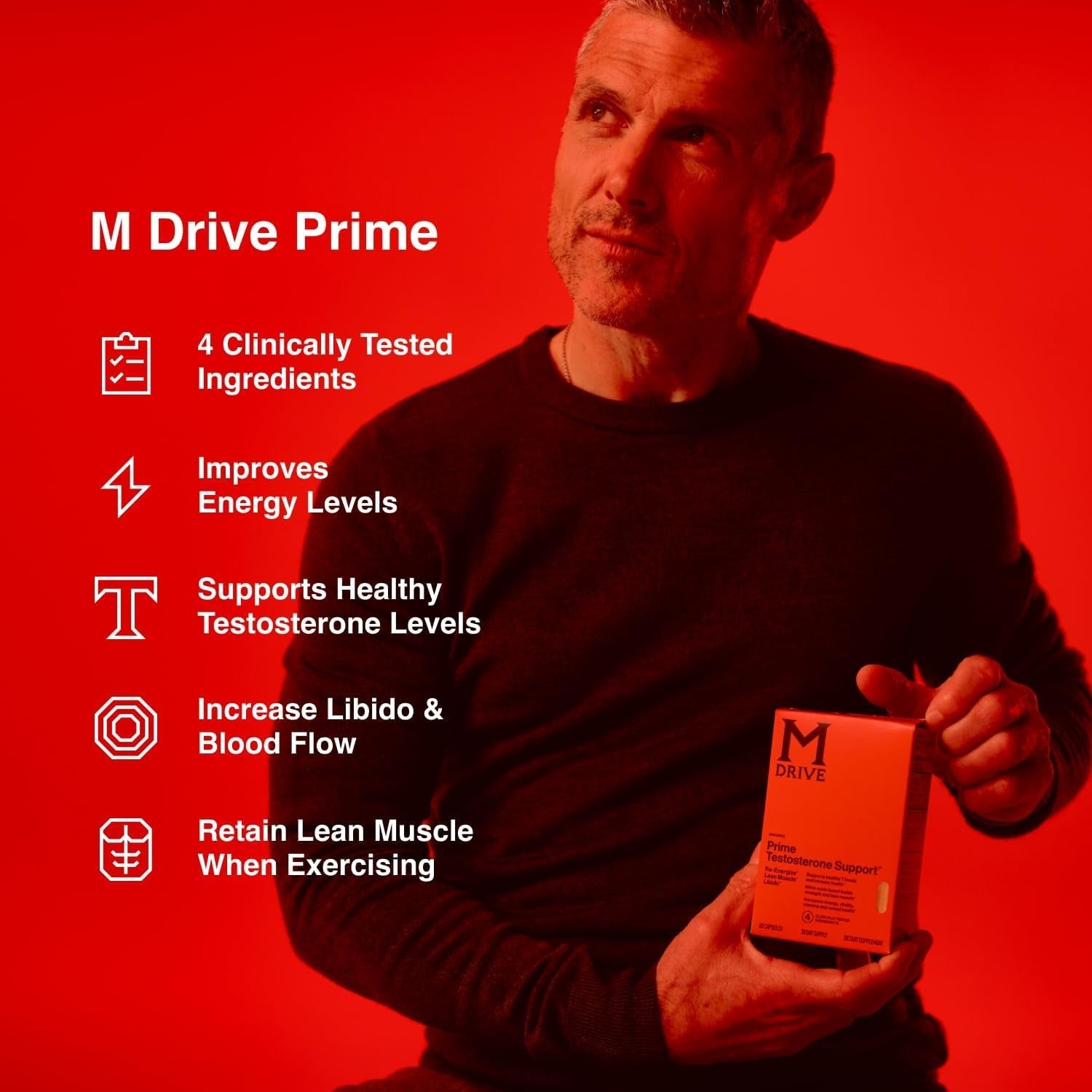 Mdrive Prime - Testosterone Support for Men, Max Energy, Stress Relief and Lean Muscle 60 Capsules