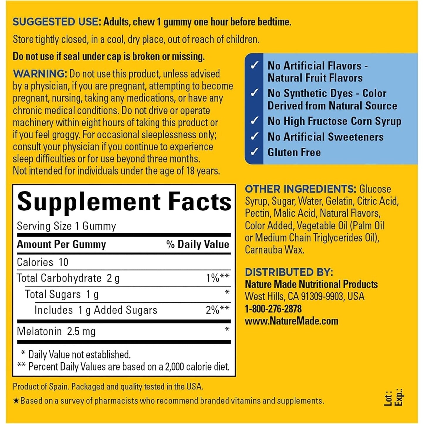 Nature Made Melatonin 2.5 Mg Gummies 130 Day Supply