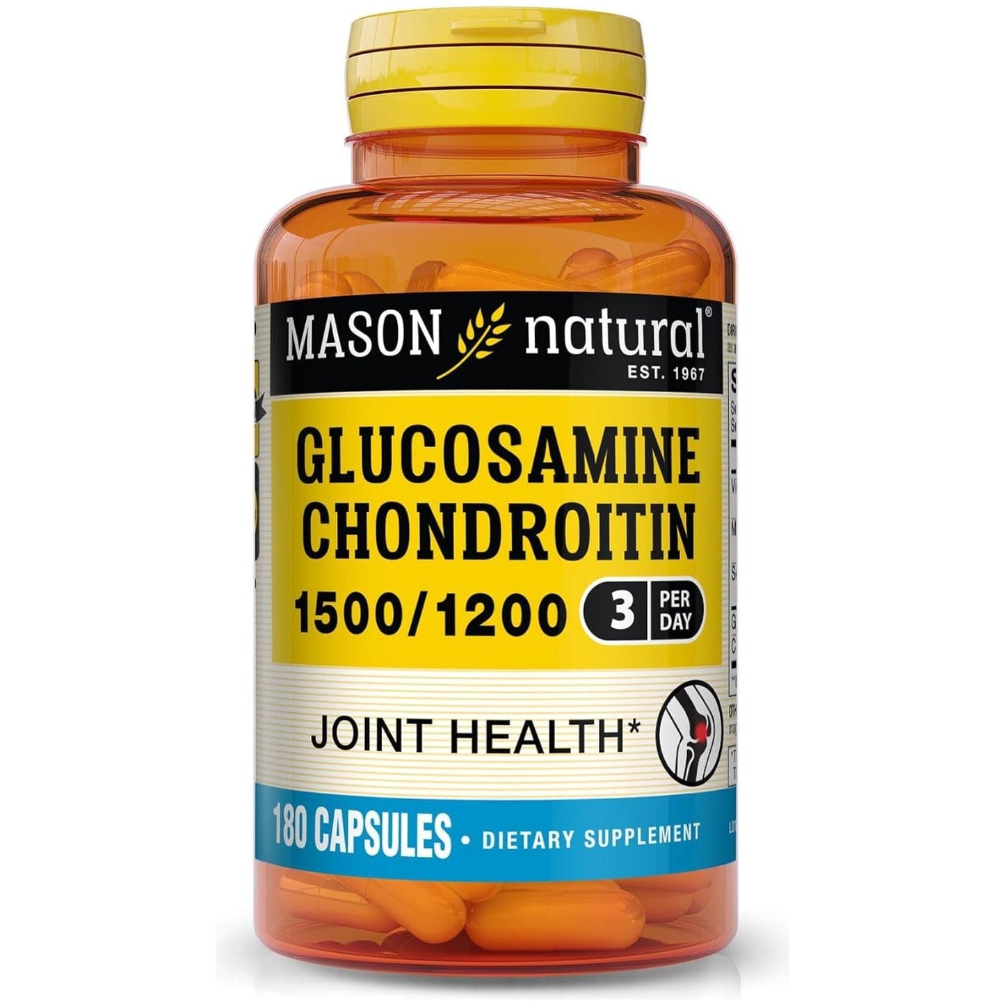 Mason Natural Glucosamine Chondroitin 1500/1200 with Vitamin C - Supports Joint Health, Improved Flexibility and Mobility, 60 Servings