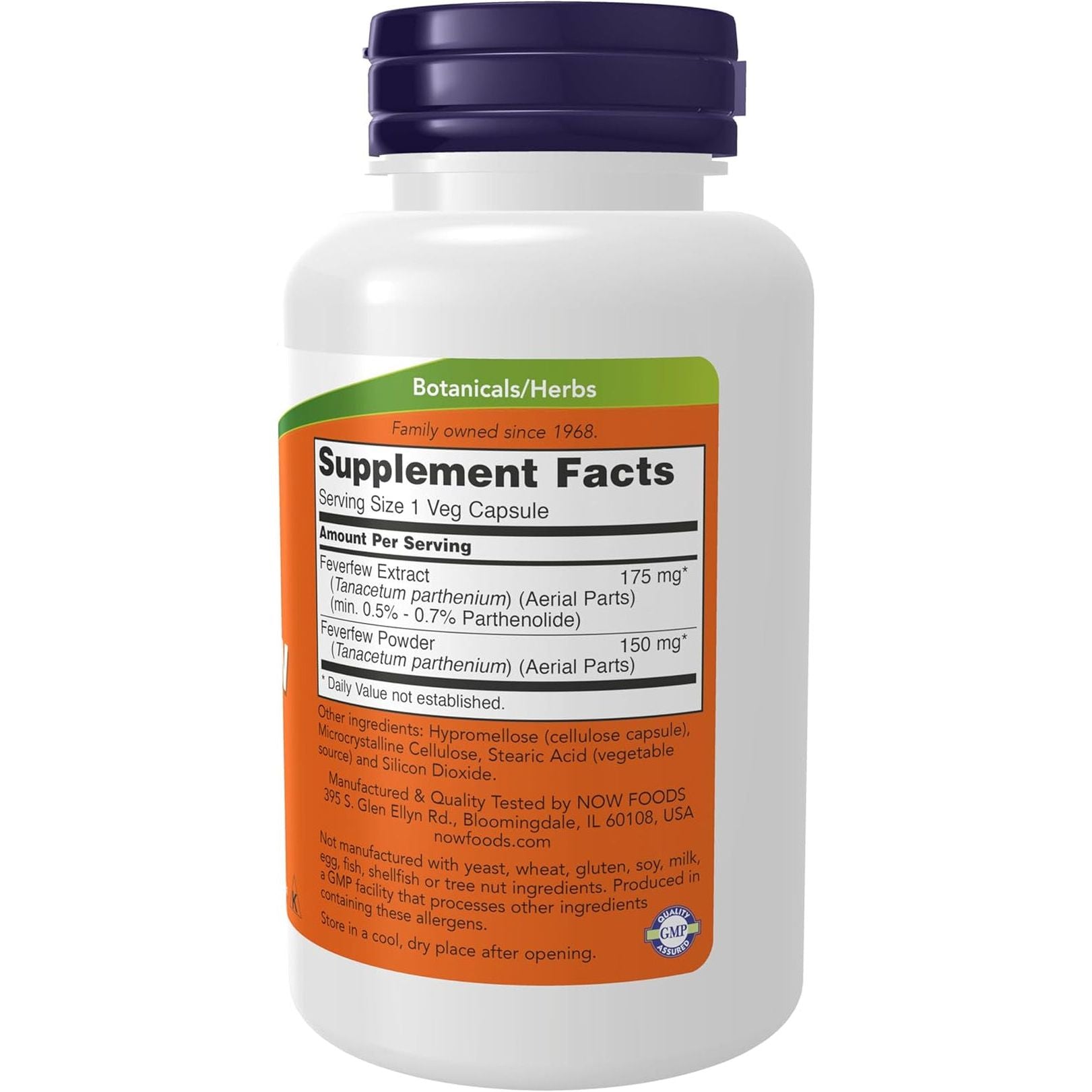 NOW Supplements, Feverfew with 0.5% - 0.7% Parthenolide, Herbal Supplement, 100 Veg Capsules