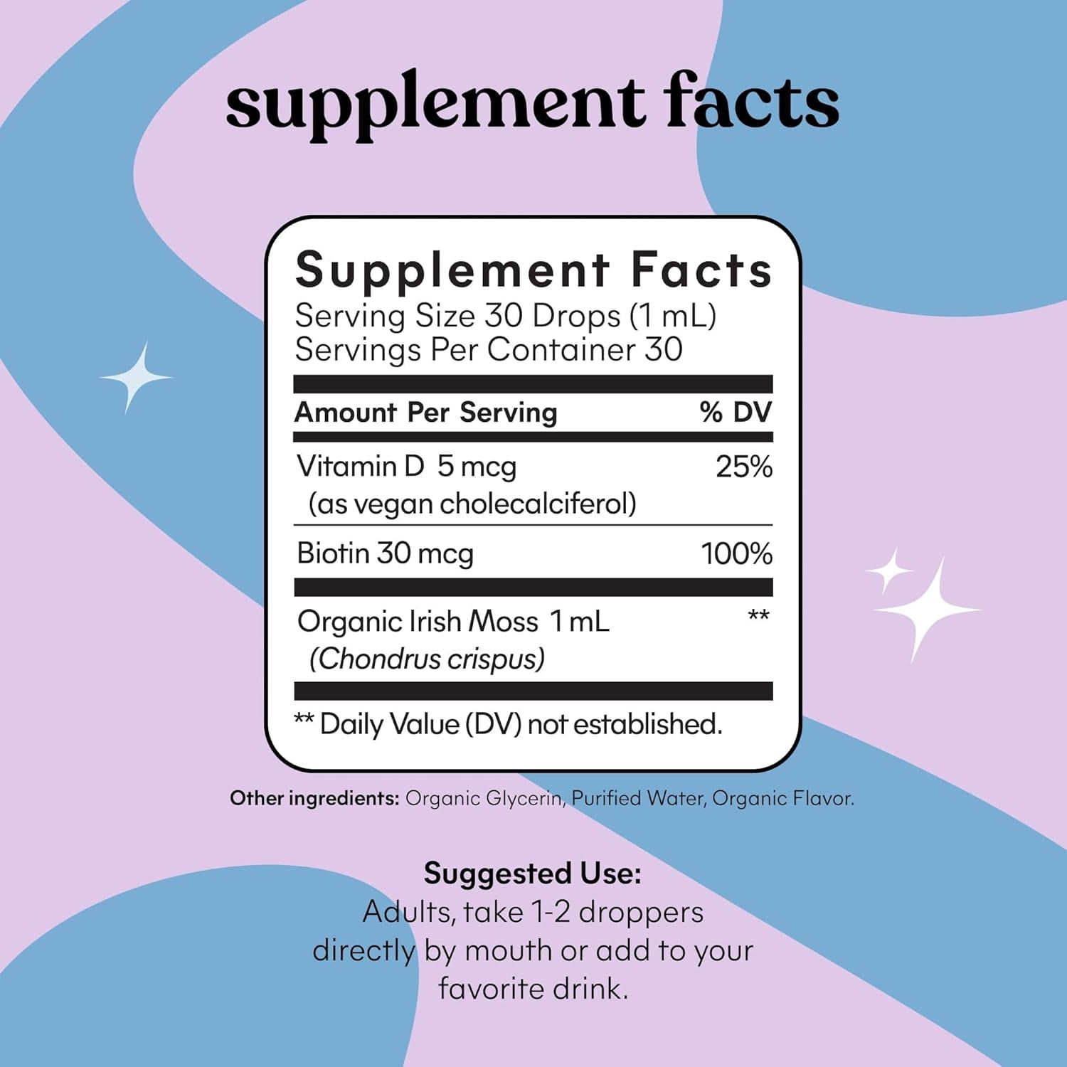 Lemme Irish Sea Moss Organic Liquid Drops with Vitamin D3 and Biotin for Trace Mineral Support, Immunity, Hair, Skin & Nails, Brain Health - 30 Servings