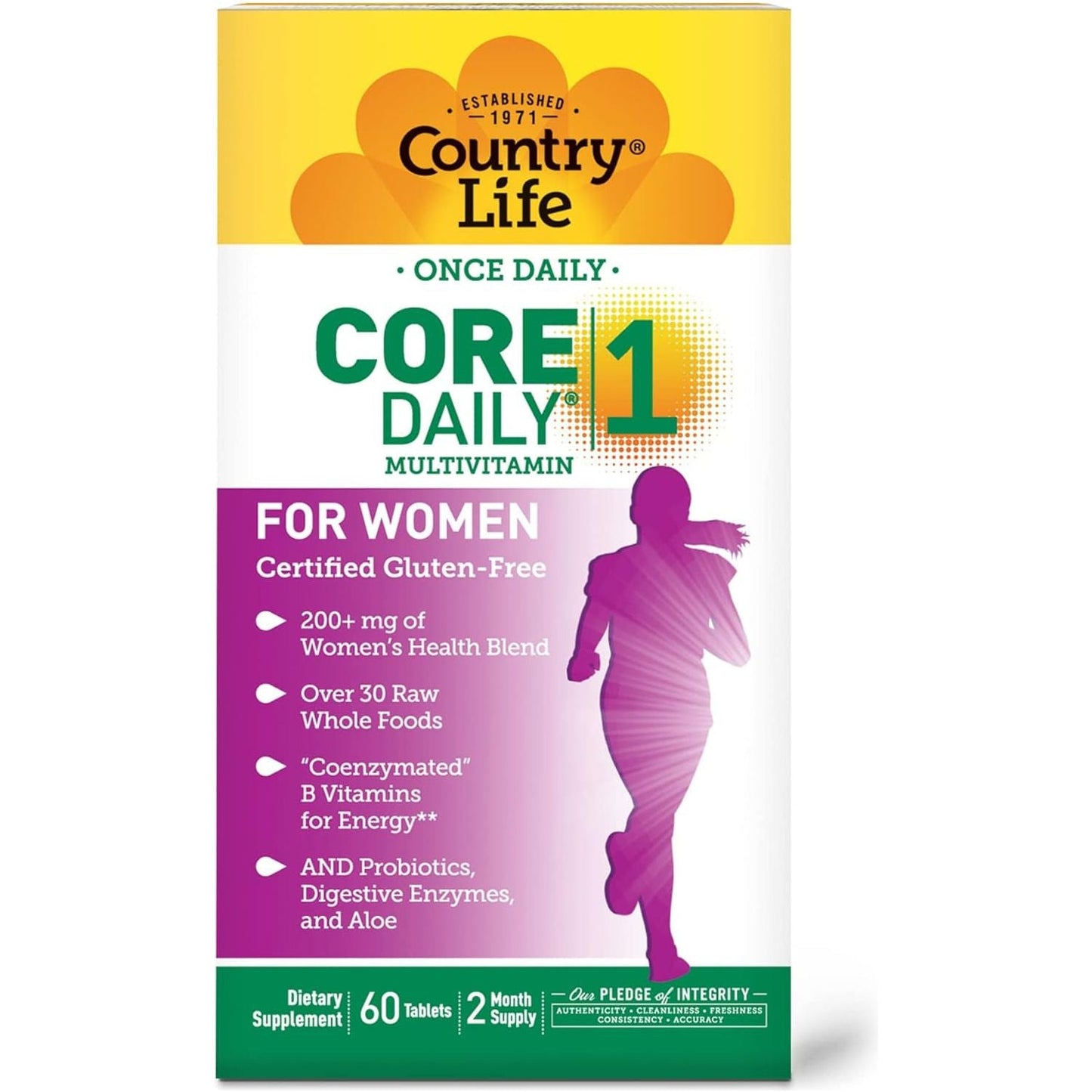 Country Life Women’S Core 1 Daily Multivitamin with Iron, Cranberry, Probiotics, and Digestive Enzymes, 60 Tablets